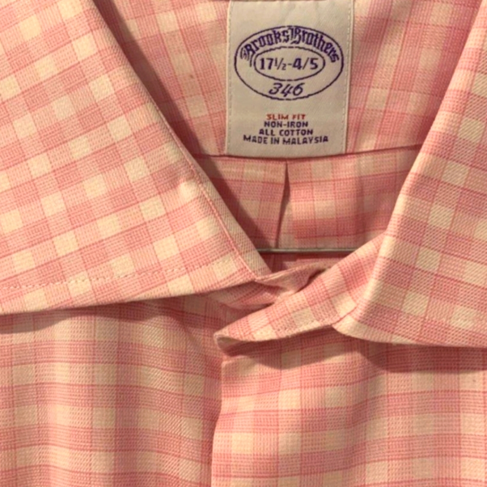 Brooks Brothers 17.5 x 5/5 pink gingham dress shirt